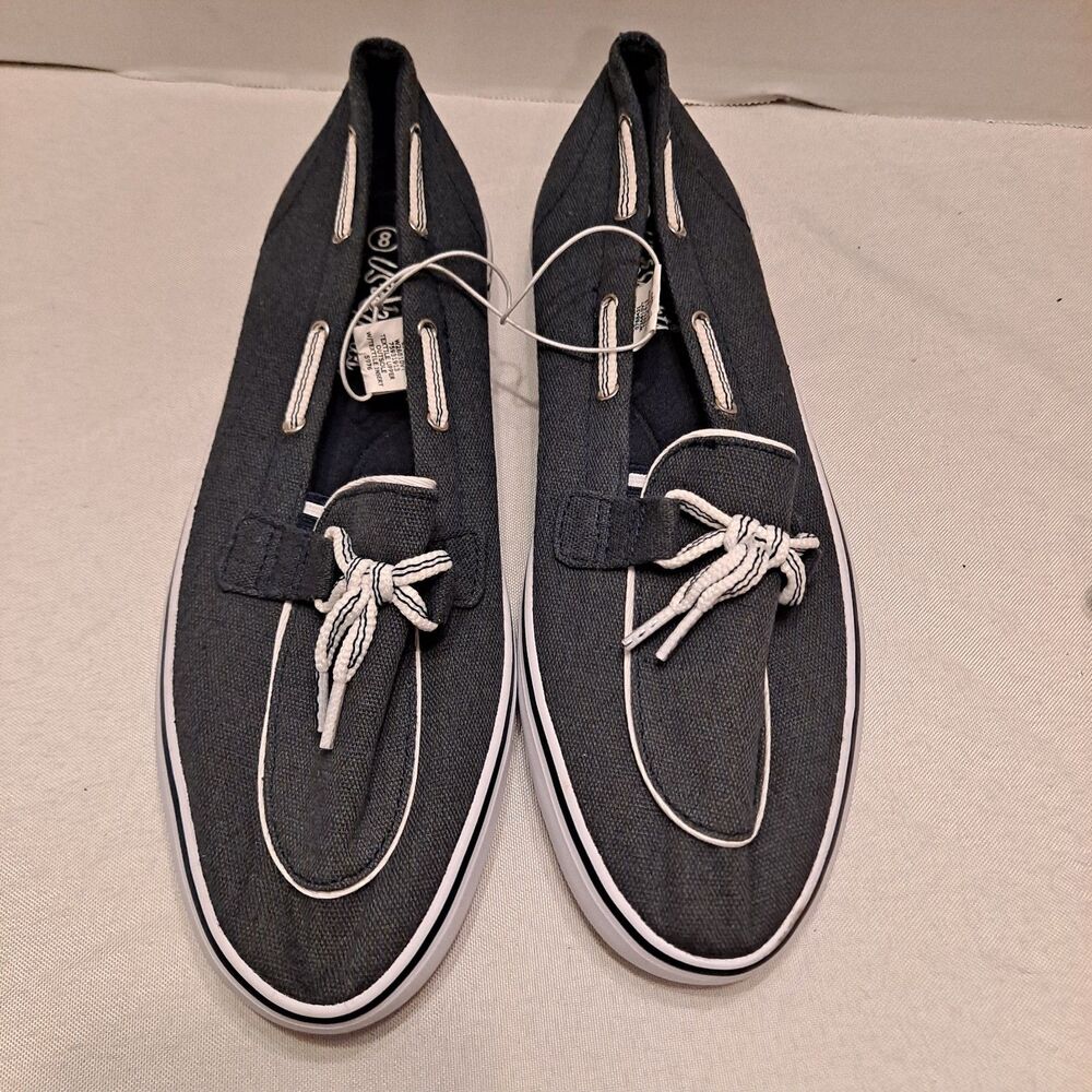 US Sports Women's Boat Shoes Size 8 Black w/ Nautical Lace Detail Loafers